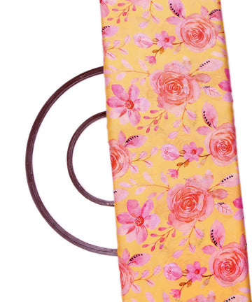 Lemon Yellow Colour Floral Print Satin Georgette Fabric